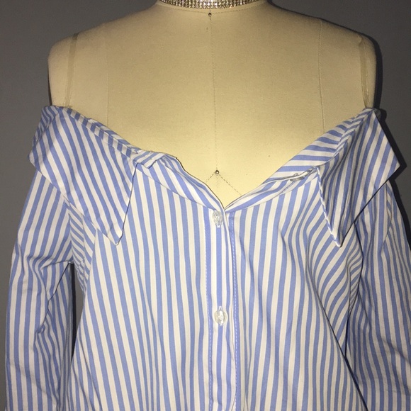 Striped off the shoulder button down - Picture 2 of 4